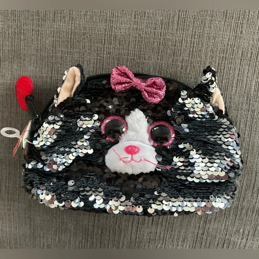 TY Flip Sequin Make up Cosmetic pouch Pencil case Kiki Cat NWT